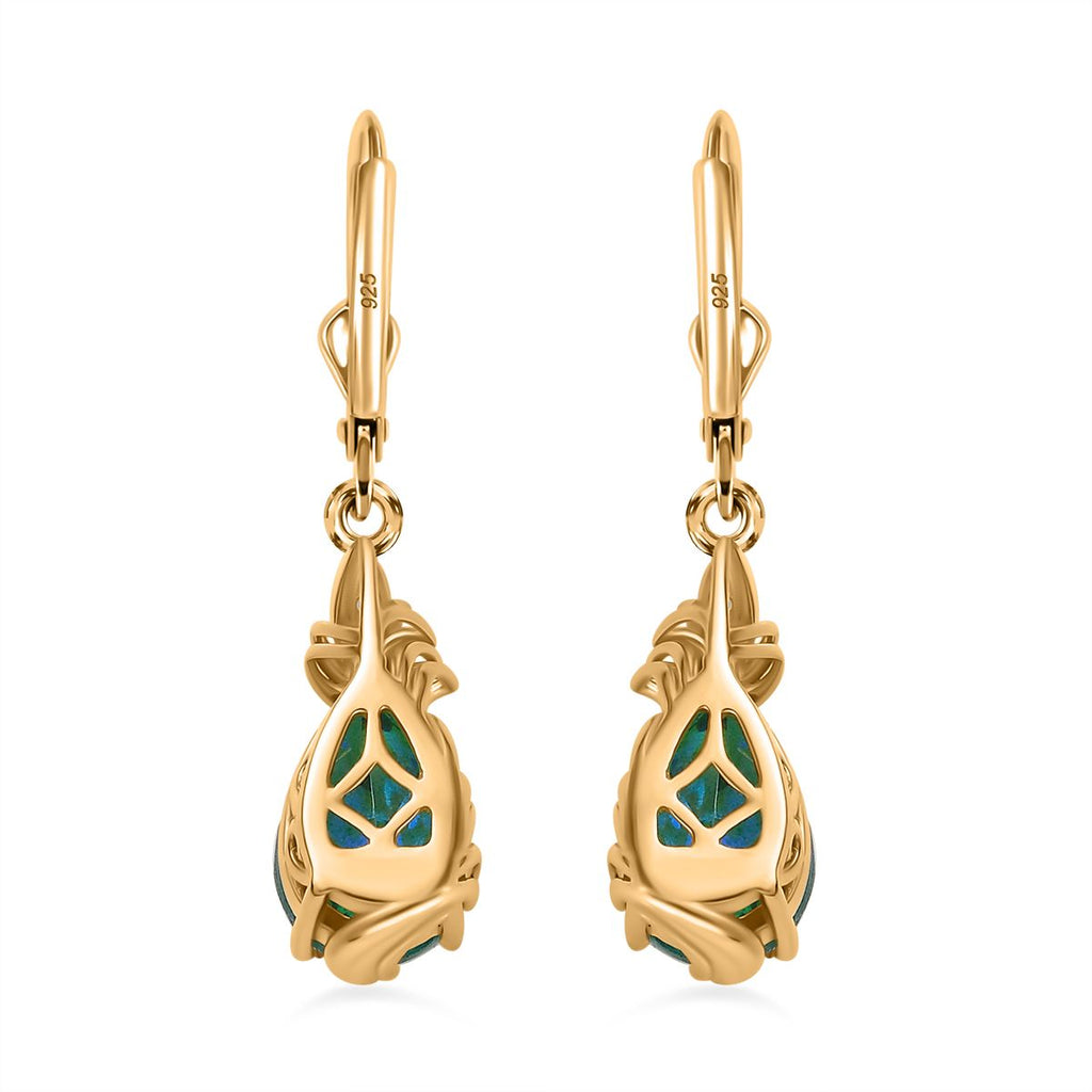 Pfau Quarz Triplette, Weißer Zirkon Ohrringe 925 Silber Gelbgold Vermeil ca. 6.81 ct