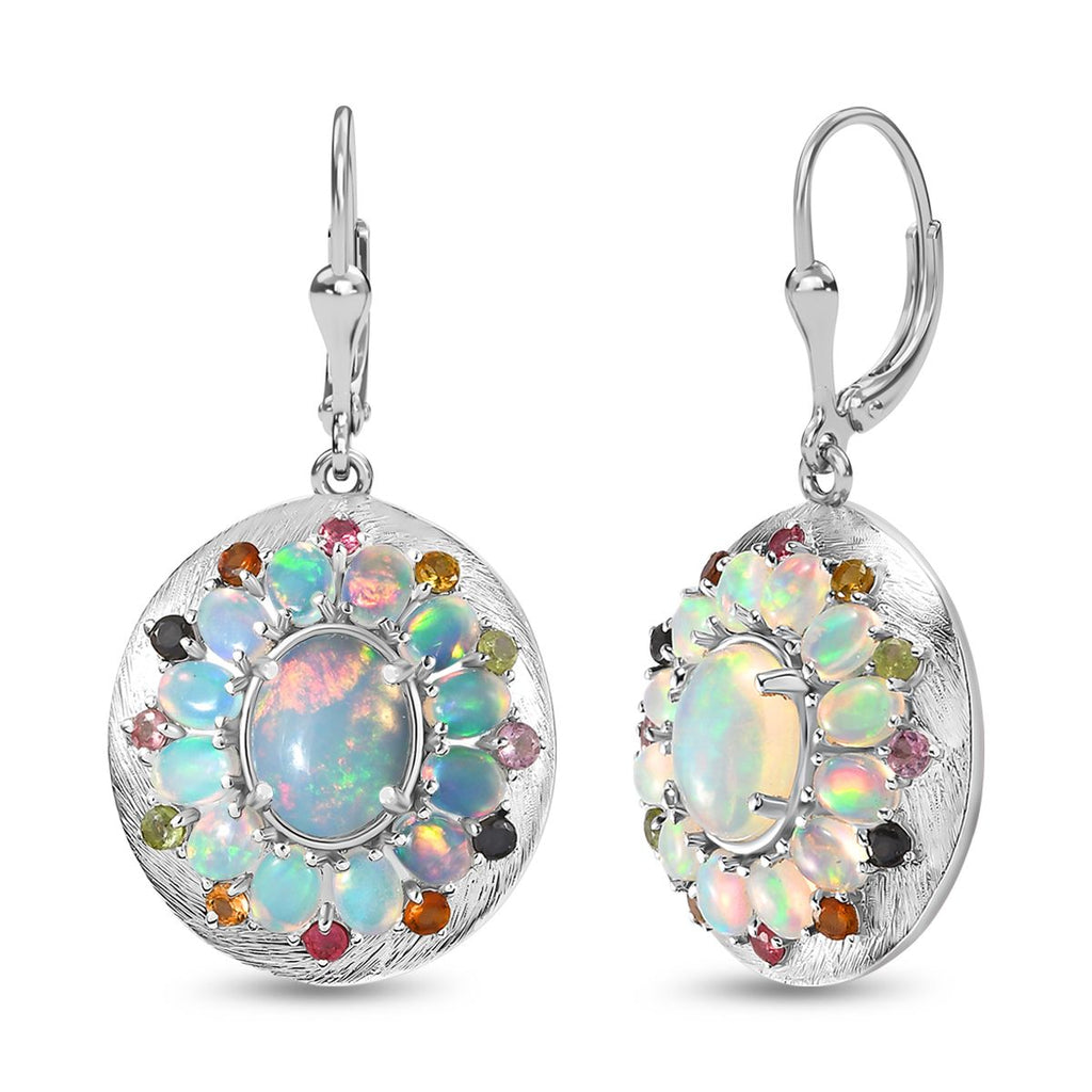 Natürlicher, äthiopischer Welo Opal Ohrringe 925 Silber platiniert ca. 5,87 ct.