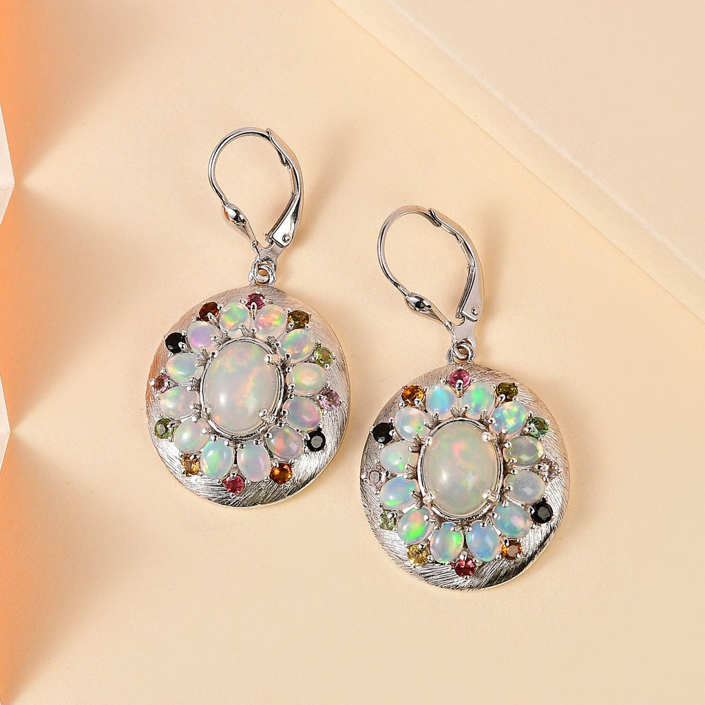 Natürlicher, äthiopischer Welo Opal Ohrringe 925 Silber platiniert ca. 5,87 ct.