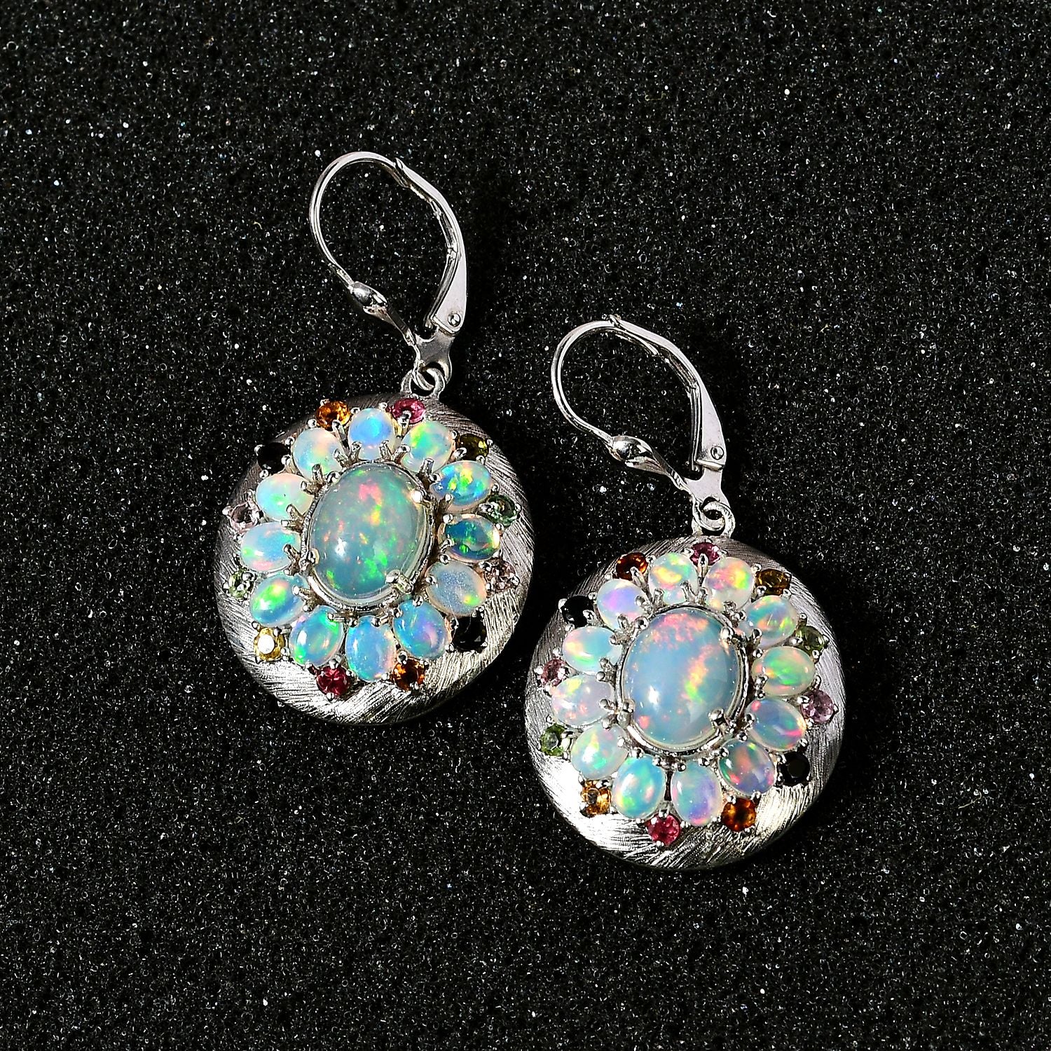Natürlicher, äthiopischer Welo Opal Ohrringe 925 Silber platiniert ca. 5,87 ct.