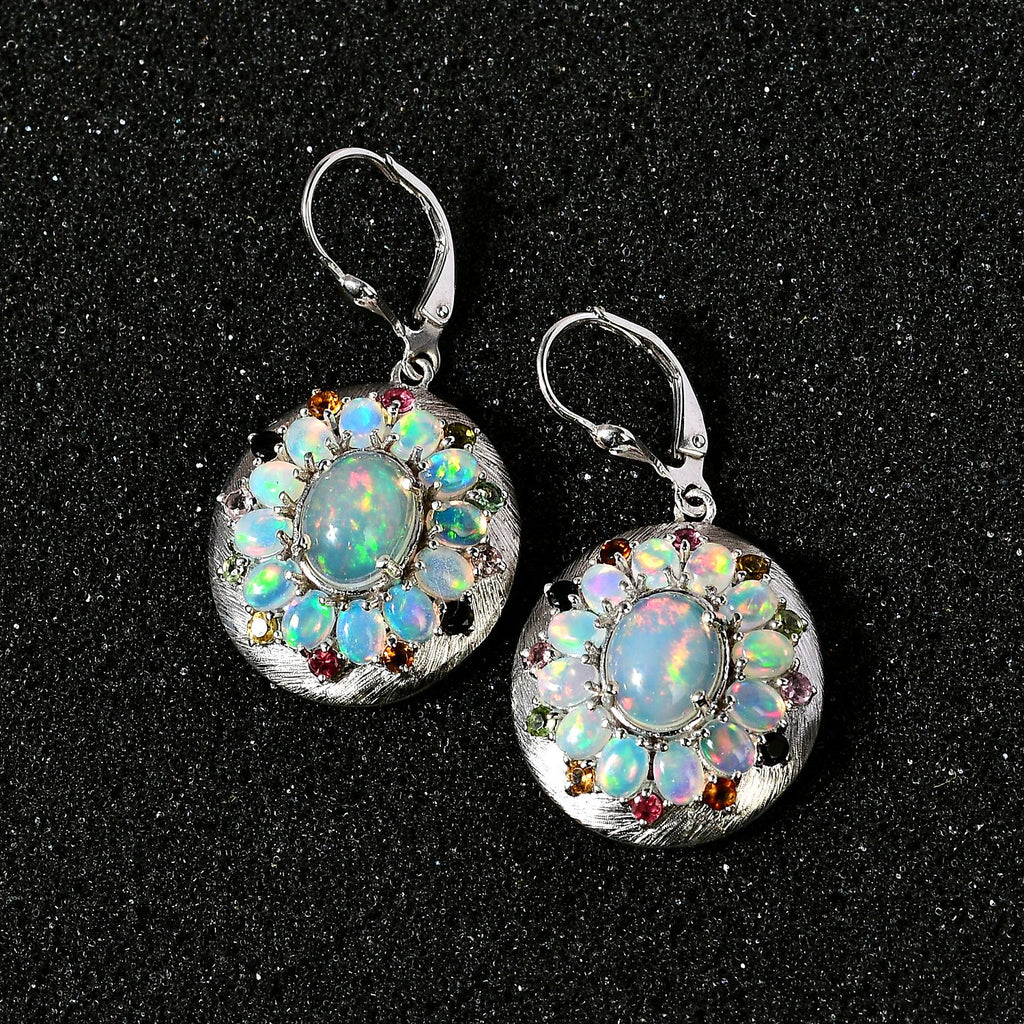 Natürlicher, äthiopischer Welo Opal Ohrringe 925 Silber platiniert ca. 5,87 ct.