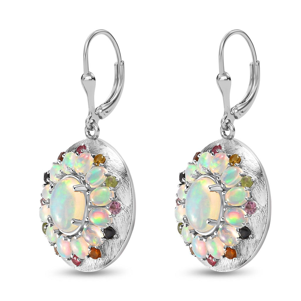 Natürlicher, äthiopischer Welo Opal Ohrringe 925 Silber platiniert ca. 5,87 ct.