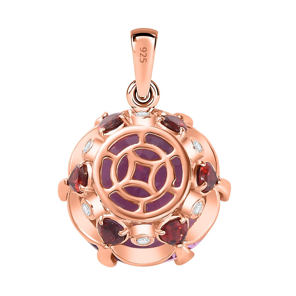 Hanabi Schliff AA Rose De France Amethyst, Roter Granat Anhänger 925 Silber Roségold Vermeil ca. 15.28 ct
