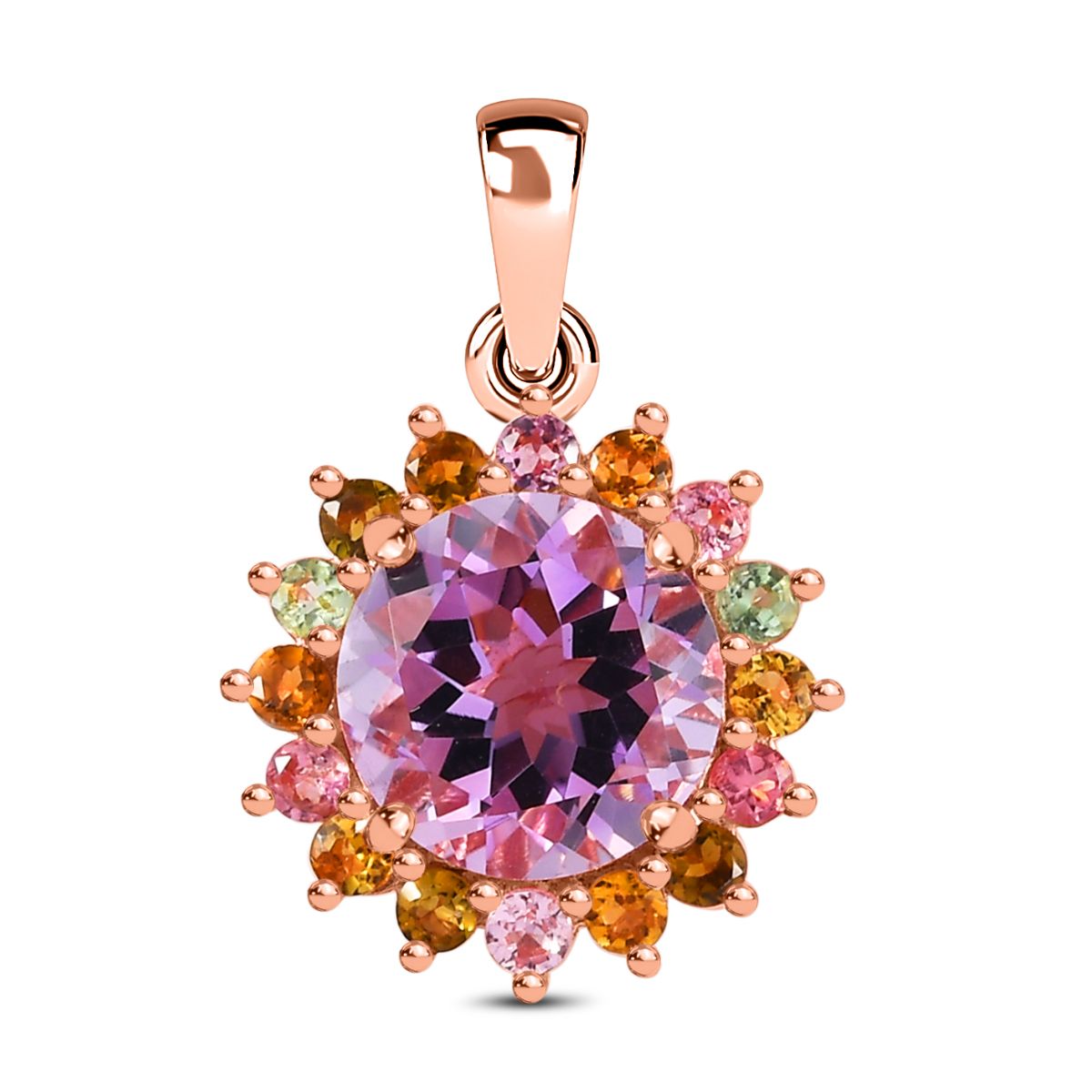 AA Rose De France Amethyst, Mehrfarbig-Turmalin Anhänger 925 Silber Roségold Vermeil ca. 4,37 ct.