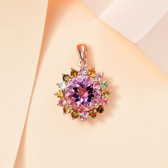 AA Rose De France Amethyst, Mehrfarbig-Turmalin Anhänger 925 Silber Roségold Vermeil ca. 4,37 ct.