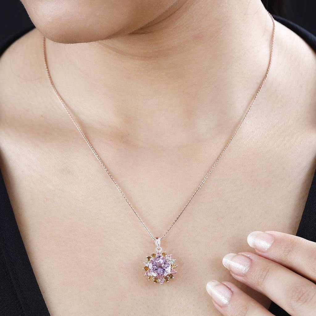 AA Rose De France Amethyst, Mehrfarbig-Turmalin Anhänger 925 Silber Roségold Vermeil ca. 4,37 ct.