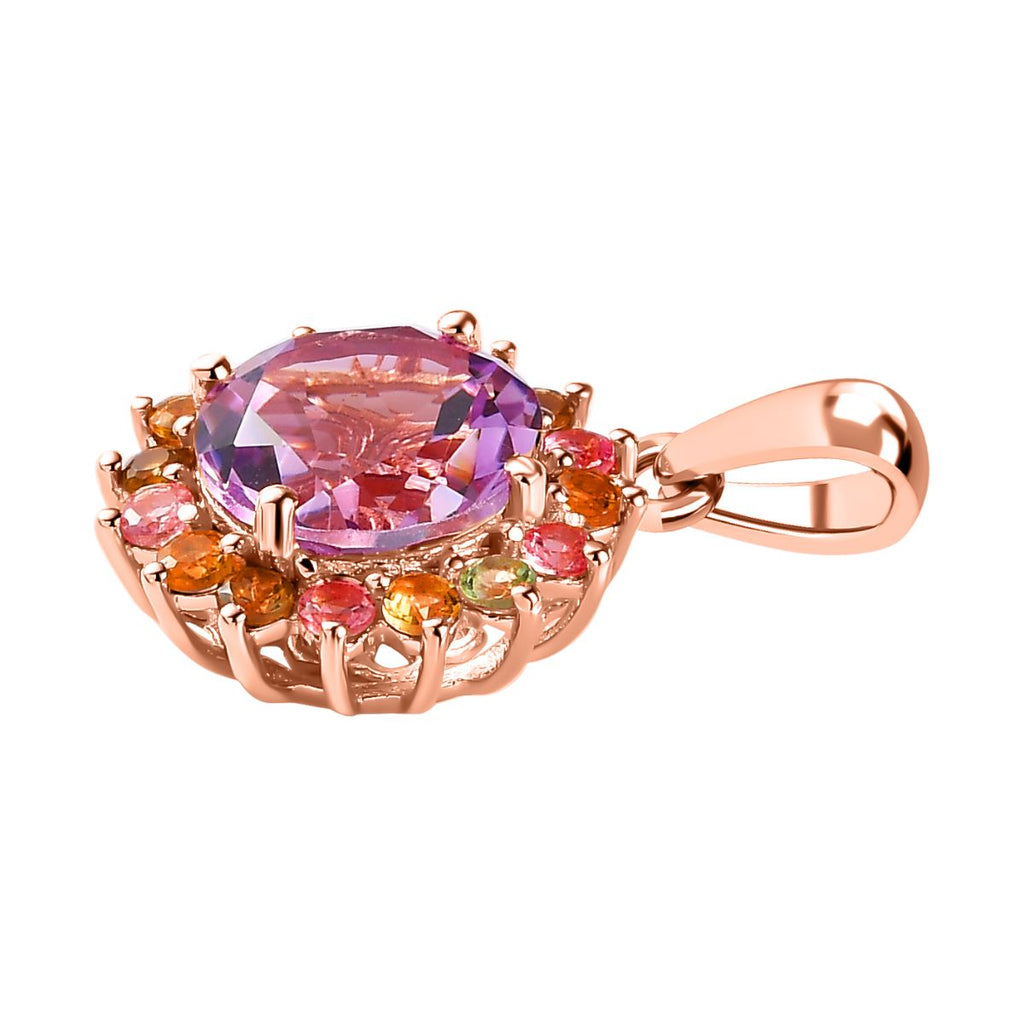 AA Rose De France Amethyst, Mehrfarbig-Turmalin Anhänger 925 Silber Roségold Vermeil ca. 4,37 ct.