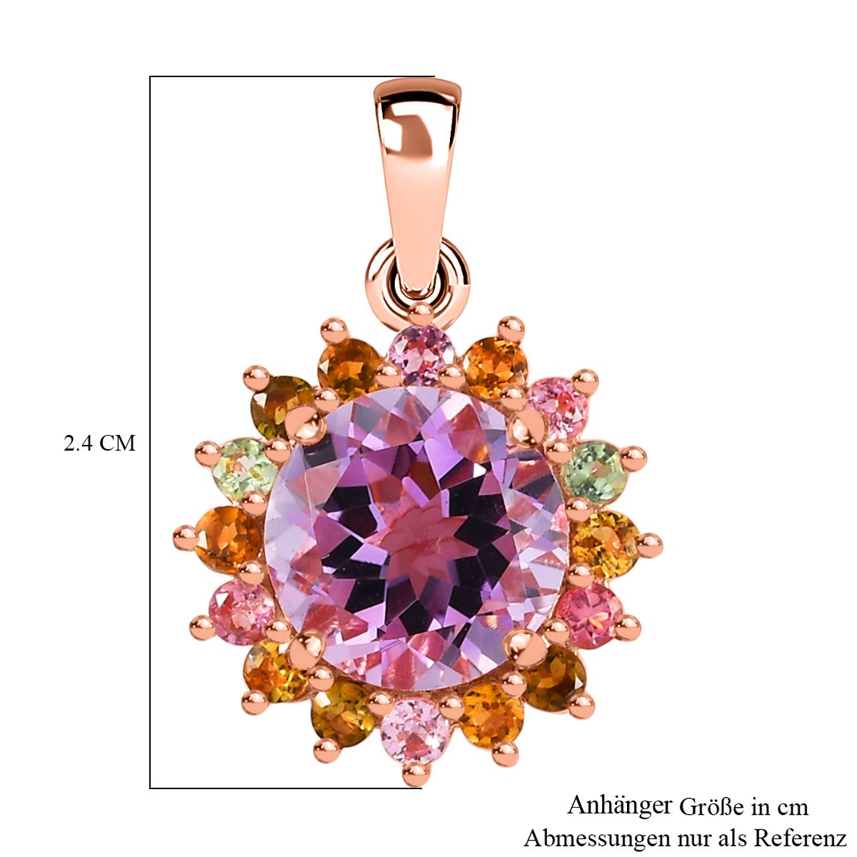 AA Rose De France Amethyst, Mehrfarbig-Turmalin Anhänger 925 Silber Roségold Vermeil ca. 4,37 ct.