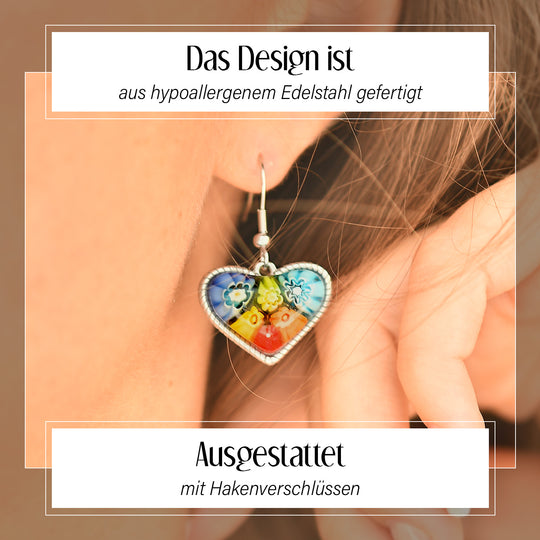 Mehrfarbiges Murano-Stil Glas Ohrringe 316L Edelstahl