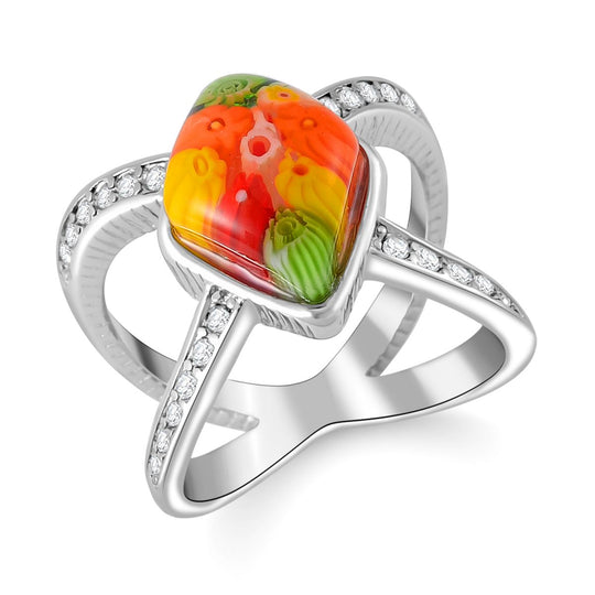 Murano-Stil Glas Ring 316L Edelstahl (Größe 17.00)