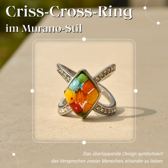 Murano-Stil Glas Ring 316L Edelstahl (Größe 17.00)