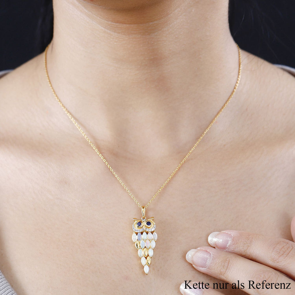AA Natürlicher, äthiopischer Welo Opal, Kanchanaburi Blauer Saphir Anhänger 925 Silber Gelbgold Vermeil ca. 1,62 ct.