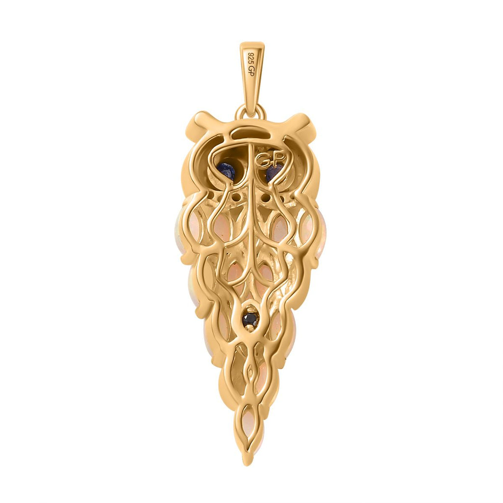 AA Natürlicher, äthiopischer Welo Opal, Kanchanaburi Blauer Saphir Anhänger 925 Silber Gelbgold Vermeil ca. 1,62 ct.