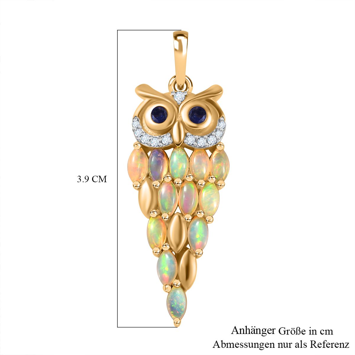 AA Natürlicher, äthiopischer Welo Opal, Kanchanaburi Blauer Saphir Anhänger 925 Silber Gelbgold Vermeil ca. 1,62 ct.