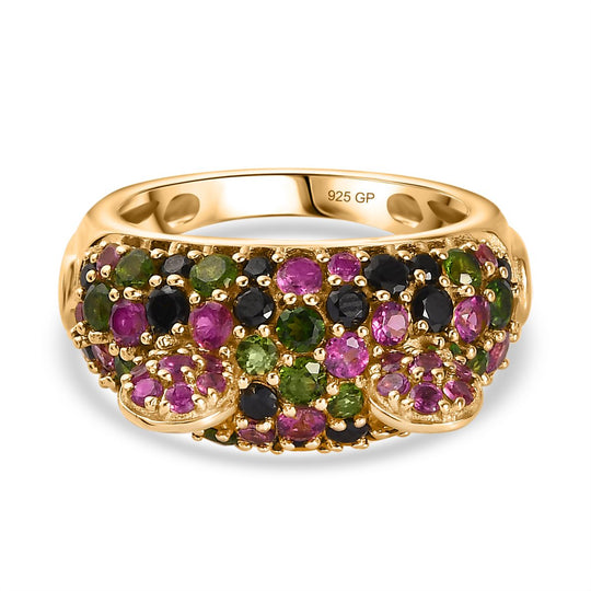 Rhodolith Granat, Schwarzer Spinell Ring 925 Silber Gelbgold Vermeil (Größe 17.00) ca. 4,27 ct