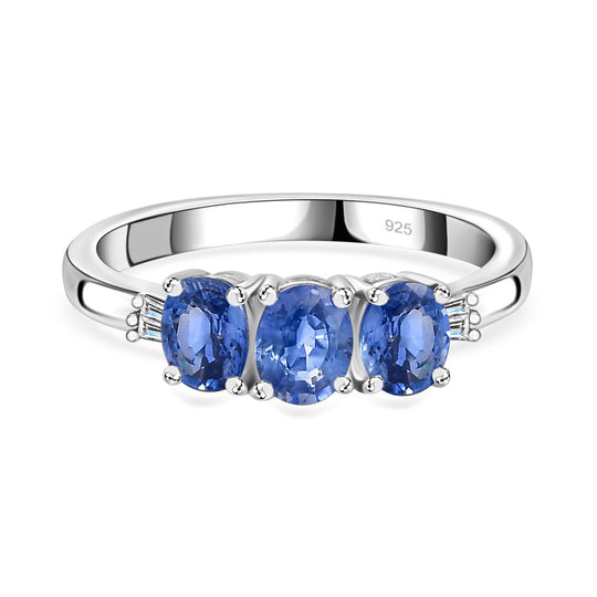 AA Blauer Ceylon-Saphir, Weißer Diamant Ring, 925 Silber rhodiniert (Größe 21.00) ca. 1.43 ct