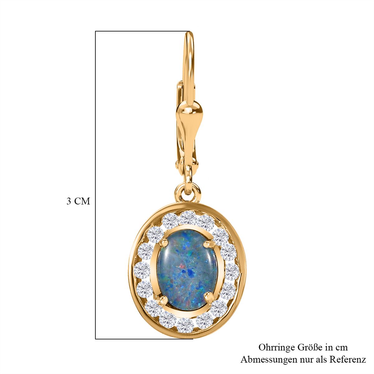 Boulder Opal Triplette, Weißer Zirkon Ohrringe 925 Silber Gelbgold Vermeil ca. 2.87 ct