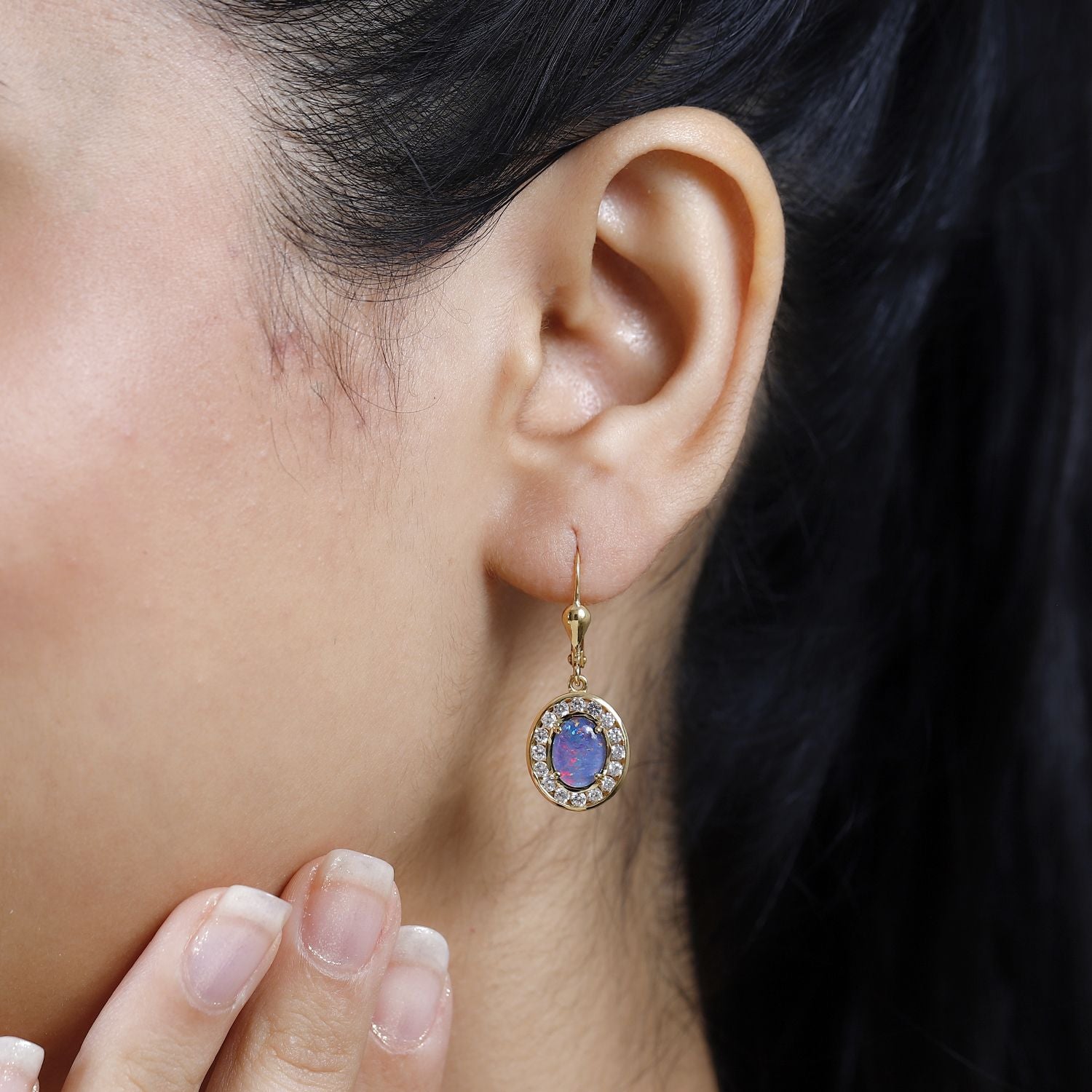 Boulder Opal Triplette, Weißer Zirkon Ohrringe 925 Silber Gelbgold Vermeil ca. 2.87 ct
