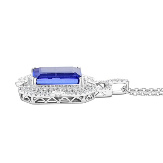 CHAIRMAN VAULT COLLECTION - AAAA Tansanit, Weißer Diamant AGI zertifiziert Halskette, zertifiziert und geprüft, 950 Platin ca. 20.05 ct