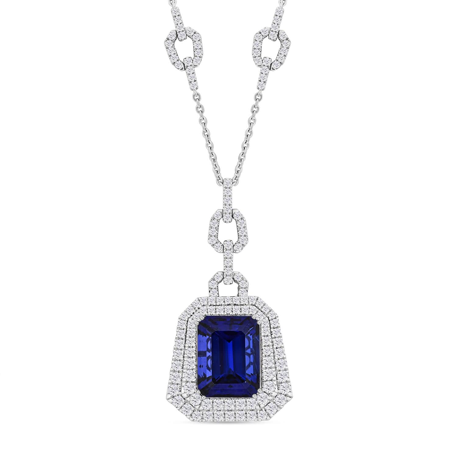 CHAIRMAN VAULT COLLECTION - AAAA Tansanit, Weißer Diamant AGI zertifiziert Halskette, zertifiziert und geprüft, 950 Platin ca. 26.06 ct