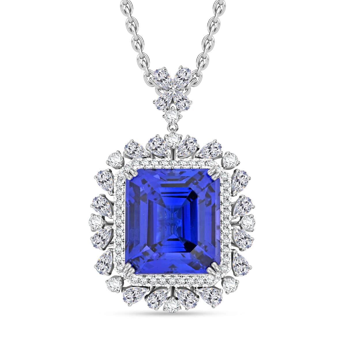CHAIRMAN VAULT COLLECTION - AAAA Tansanit, Weißer Diamant AGI zertifiziert Anhänger, zertifiziert und geprüft, 950 Platin ca. 27.39 ct