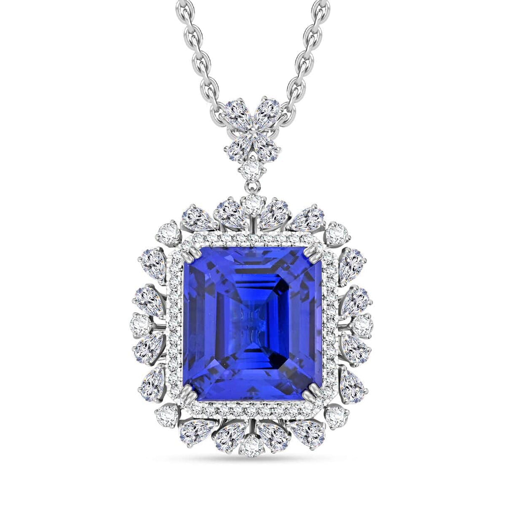CHAIRMAN VAULT COLLECTION - AAAA Tansanit, Weißer Diamant AGI zertifiziert Anhänger, zertifiziert und geprüft, 950 Platin ca. 27.39 ct
