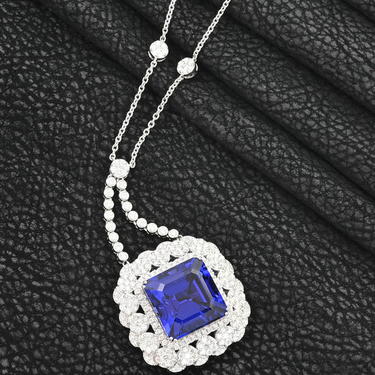 CHAIRMAN VAULT COLLECTION - AAAA Tansanit, Weißer Diamant AGI zertifiziert Anhänger, zertifiziert und geprüft, 950 Platin ca. 43.35 ct