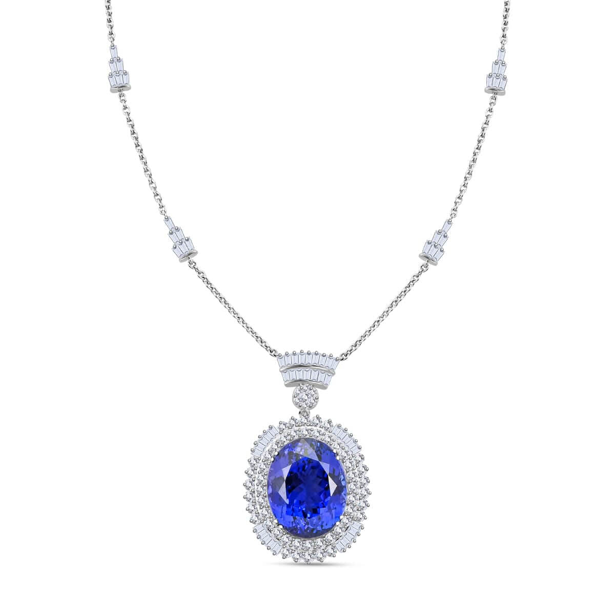 CHAIRMAN VAULT COLLECTION - AAAA Tansanit, Weißer Diamant AGI zertifiziert Anhänger, zertifiziert und geprüft, 950 Platin ca. 35.06 ct