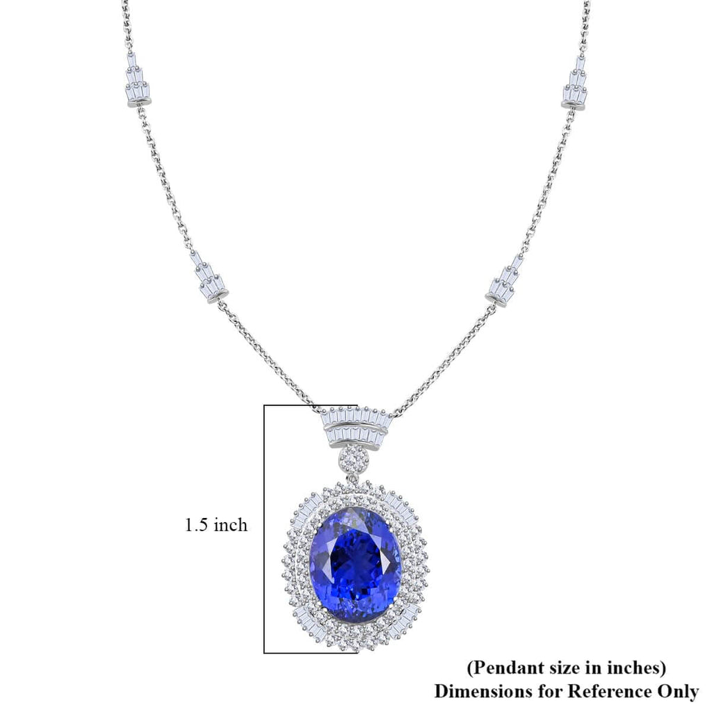 CHAIRMAN VAULT COLLECTION - AAAA Tansanit, Weißer Diamant AGI zertifiziert Anhänger, zertifiziert und geprüft, 950 Platin ca. 35.06 ct