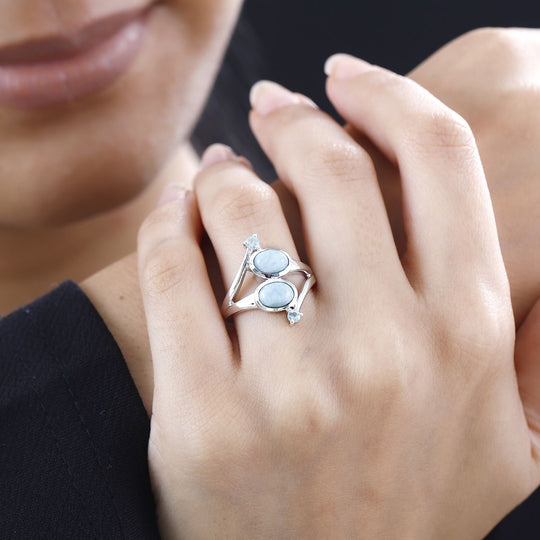 AA Larimar, Blauer Apatit Ring 925 Silber platiniert ca. 2,05 ct
