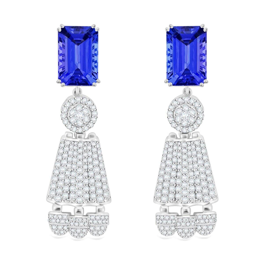 CHAIRMAN VAULT COLLECTION - AAAA Tansanit, Weißer Diamant AGI zertifiziert Ohrringe, zertifiziert und geprüft, 950 Platin ca. 25.47 ct