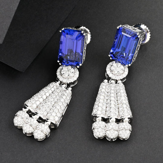 CHAIRMAN VAULT COLLECTION - AAAA Tansanit, Weißer Diamant AGI zertifiziert Ohrringe, zertifiziert und geprüft, 950 Platin ca. 25.47 ct