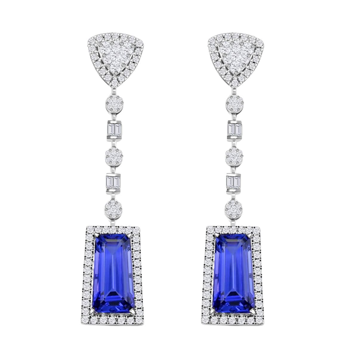 CHAIRMAN VAULT COLLECTION - AAAA Tansanit, Weißer Diamant AGI zertifiziert Ohrringe, zertifiziert und geprüft, 950 Platin ca. 16.06 ct