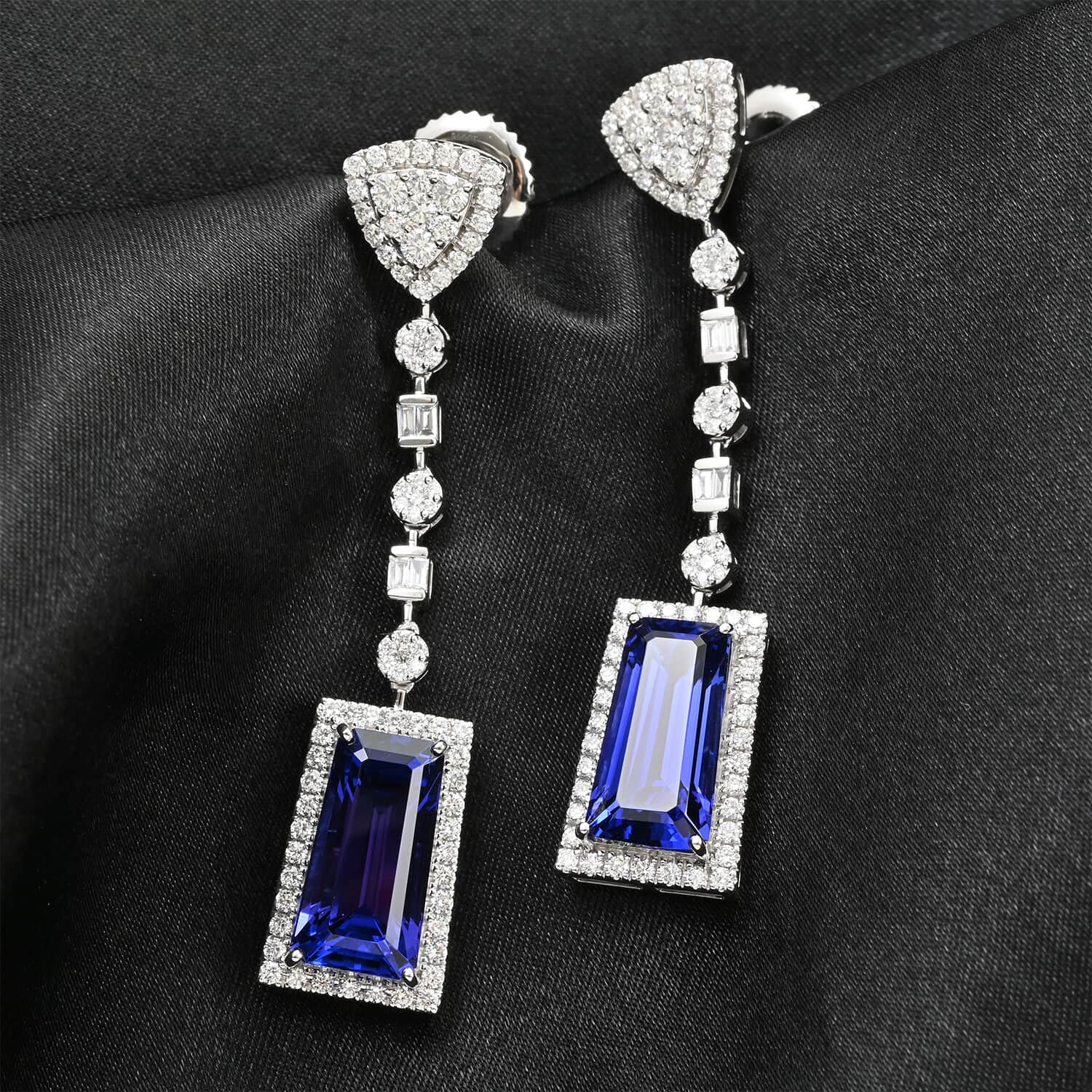 CHAIRMAN VAULT COLLECTION - AAAA Tansanit, Weißer Diamant AGI zertifiziert Ohrringe, zertifiziert und geprüft, 950 Platin ca. 16.06 ct