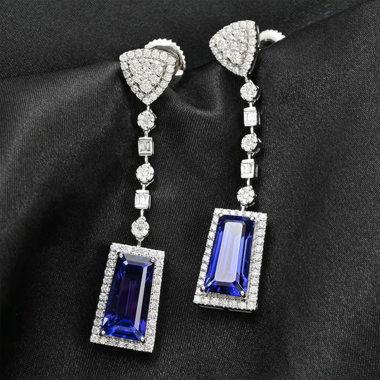 CHAIRMAN VAULT COLLECTION - AAAA Tansanit, Weißer Diamant AGI zertifiziert Ohrringe, zertifiziert und geprüft, 950 Platin ca. 16.06 ct