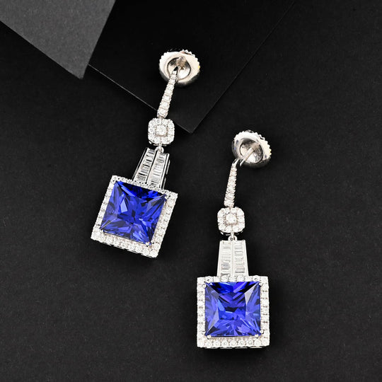 CHAIRMAN VAULT COLLECTION - AAAA Tansanit, Weißer Diamant AGI zertifiziert Ohrringe, zertifiziert und geprüft, 950 Platin ca. 24.04 ct