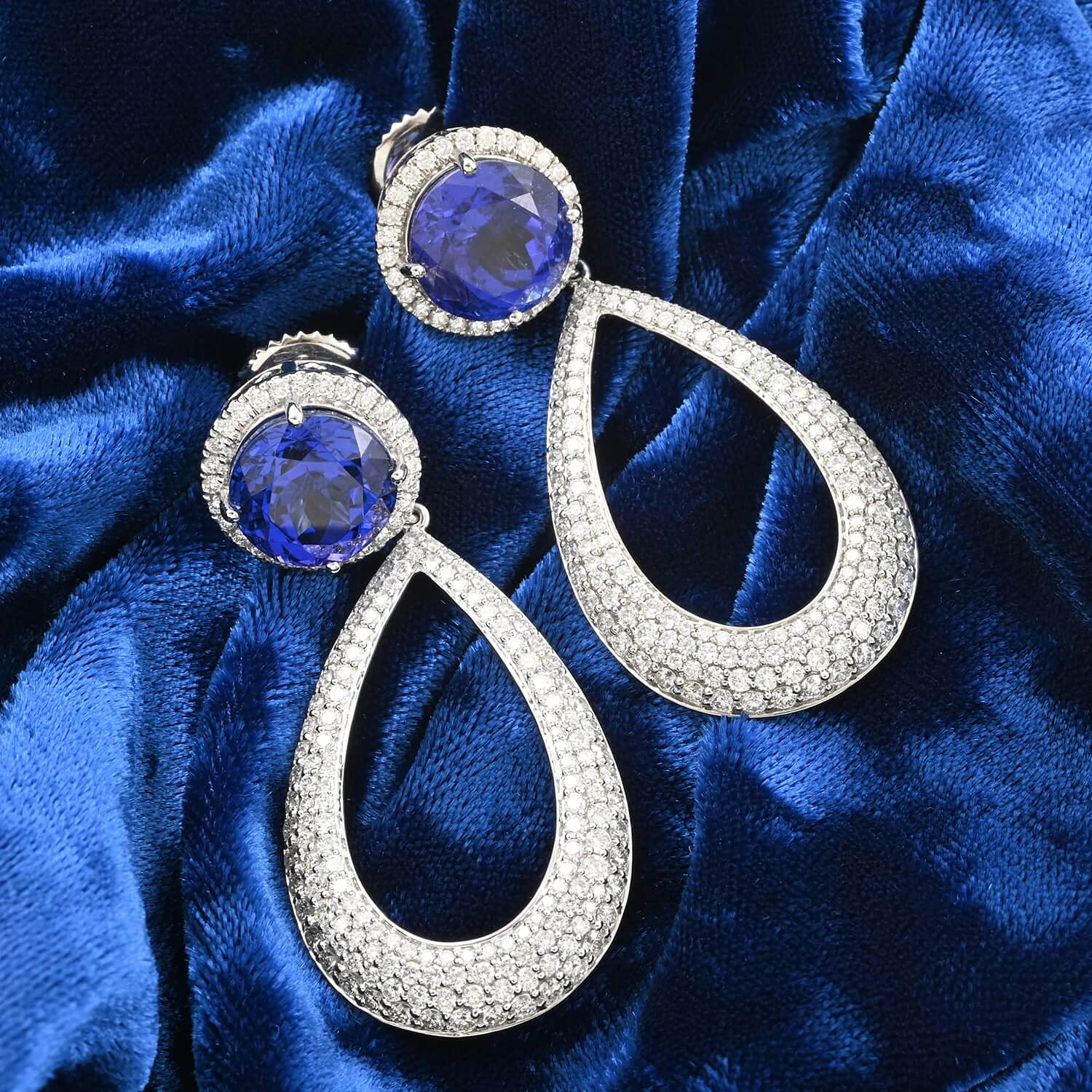 CHAIRMAN VAULT COLLECTION - AAAA Tansanit, Weißer Diamant AGI zertifiziert Ohrringe, zertifiziert und geprüft, 950 Platin ca. 18.64 ct