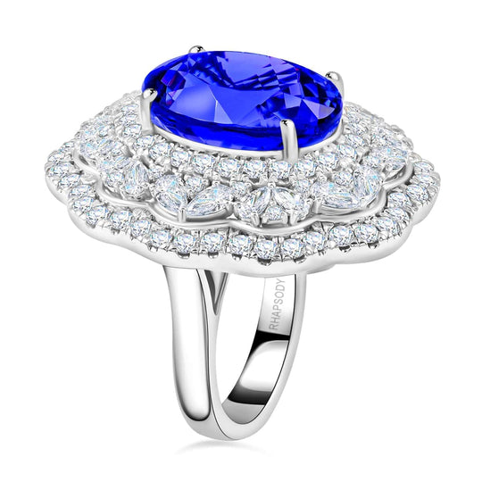 CHAIRMAN VAULT COLLECTION - AAAA Tansanit, Weißer Diamant AGI zertifiziert Ring, zertifiziert und geprüft, 950 Platin (Größe 17.00) ca. 20.10 ct