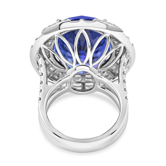CHAIRMAN VAULT COLLECTION - AAAA Tansanit, Weißer Diamant AGI zertifiziert Ring, zertifiziert und geprüft, 950 Platin (Größe 17.00) ca. 27.15 ct