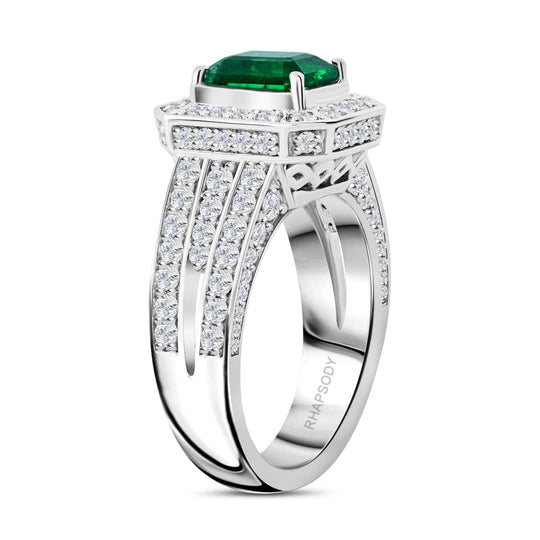 CHAIRMAN VAULT COLLECTION - AAAA Kagem Sambischer Smaragd, Weißer Diamant AGI zertifiziert Ring, zertifiziert und geprüft, 950 Platin (Größe 17.00) ca. 3.24 ct