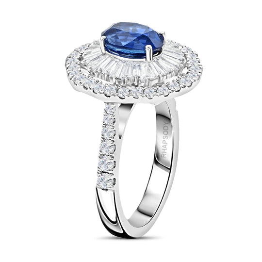CHAIRMAN VAULT COLLECTION - AAAA Blauer Ceylon-Saphir, Weißer Diamant AGI zertifiziert Ring, zertifiziert und geprüft, 950 Platin (Größe 17.00) ca. 3.75 ct