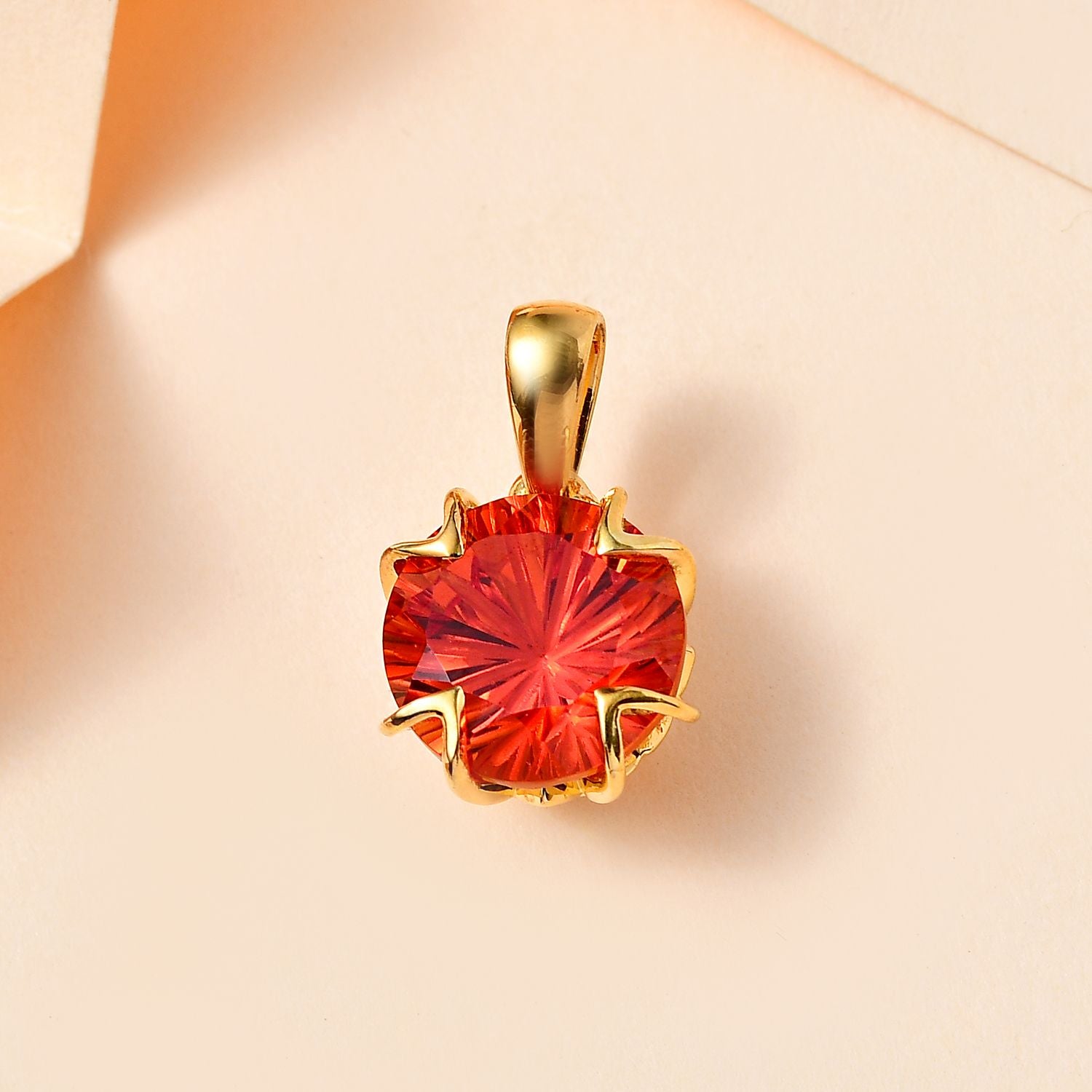 Lab Created Padparadscha-Saphir, Weißer Zirkon Anhänger 925 Silber Gelbgold Vermeil ca. 5.37 ct