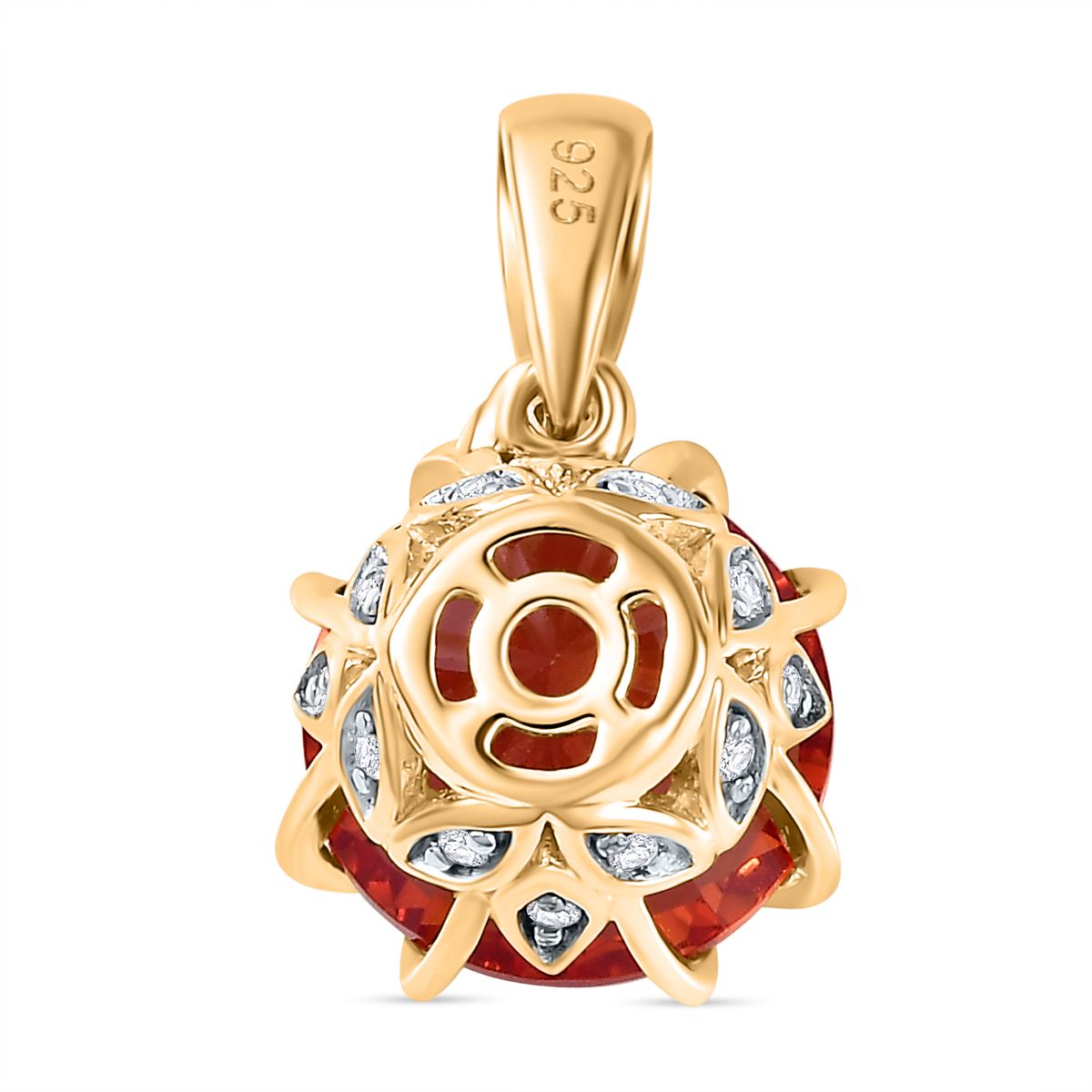 Lab Created Padparadscha-Saphir, Weißer Zirkon Anhänger 925 Silber Gelbgold Vermeil ca. 5.37 ct