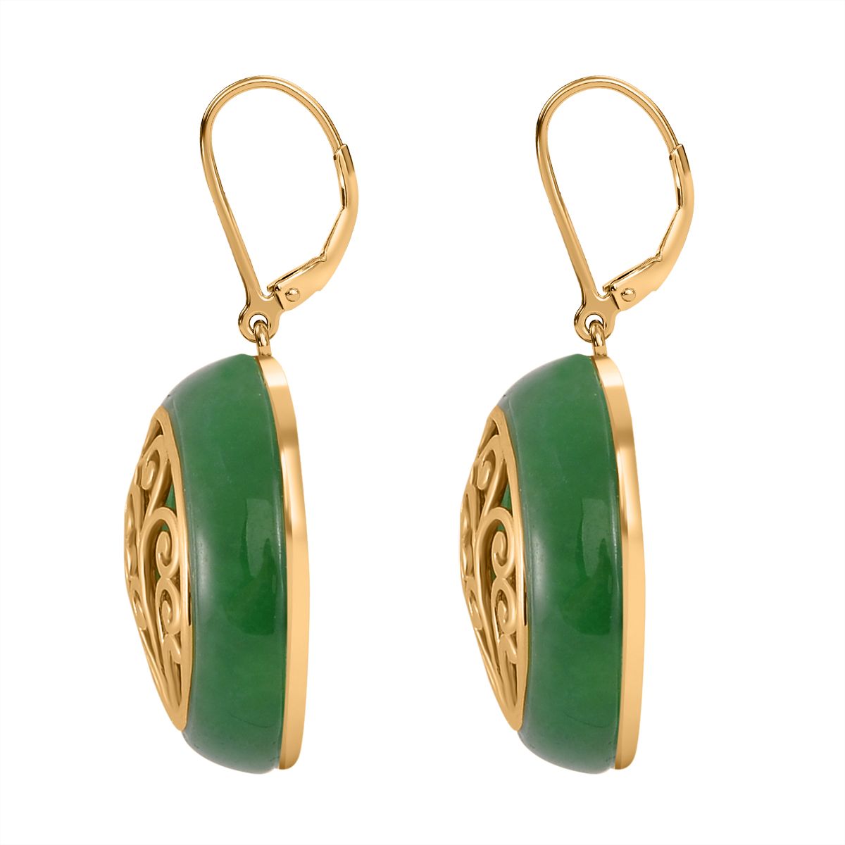 Grüne Jade Ohrringe 925 Silber Gelbgold Vermeil ca. 36.00 ct