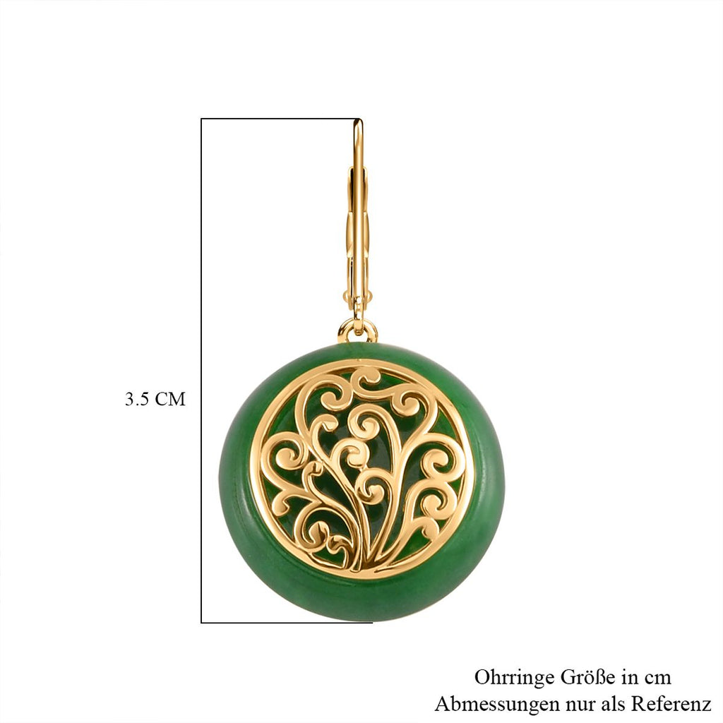 Grüne Jade Ohrringe 925 Silber Gelbgold Vermeil ca. 36.00 ct