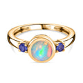 AA Natürlicher, äthiopischer Welo Opal, Tansanit Ring 925 Silber vergoldet (Größe 16.00) ca. 0,74 ct