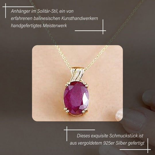 Afrikanischer Rubin (Fissure gefüllt), Weißer Diamant Anhänger 925 Silber vergoldet ca. 15,27 ct.