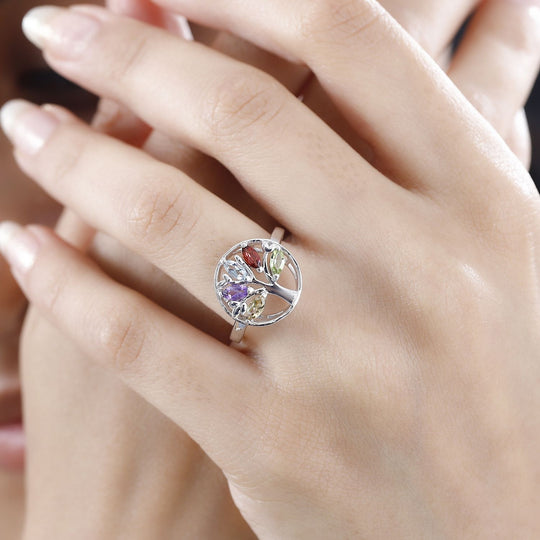 Mehrfarbiger Ring, 925 Silber platiniert (Größe 19.00) ca. 0.77 ct