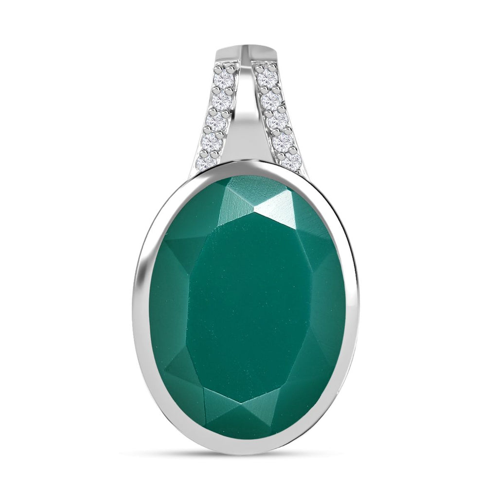 Verde Onyx, Weißer Zirkon Anhänger 925 Silber platiniert ca. 14,58 ct.