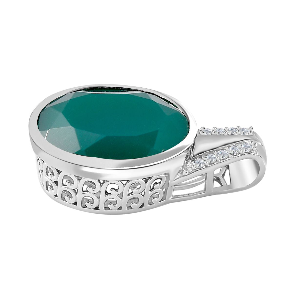 Verde Onyx, Weißer Zirkon Anhänger 925 Silber platiniert ca. 14,58 ct.